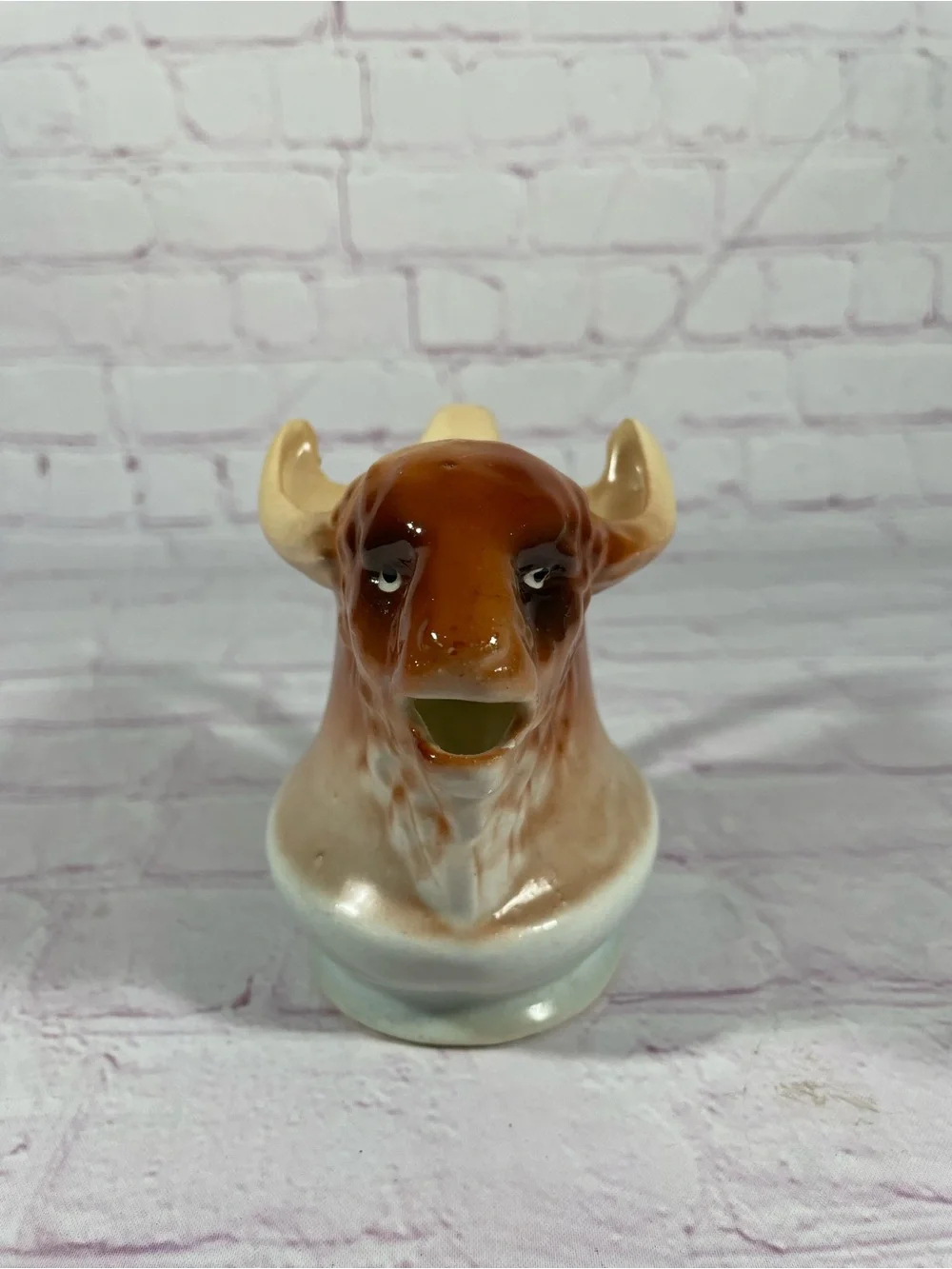 Vintage Royal Bruxonia Horned Buffalo Bison Ceramic Creamer Pitcher Austria
